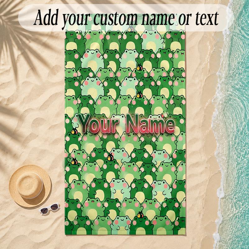 Frog Theme Soft Beach Towel Personalized Custom Name Text Towel Portable for Beach Pool Travel