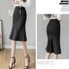 Korean Fashion Button Zipper Bag Hip Mermaid Skirt  Summer New Elegant Office Lady Commute All-match High Waist Knee Skirts