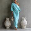 New Summer Fashion High-End Women's Long Sleeve Off-Shoulder Maxi Dress Mid-Waist Tucked-In Style
