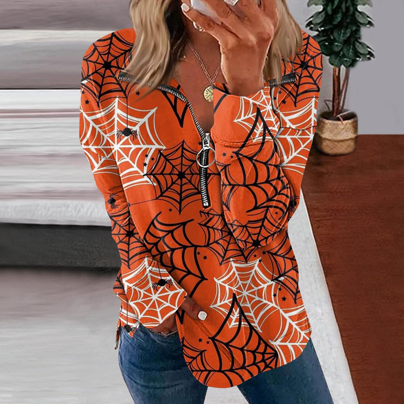 Women s Fashion Long Sleeve Tie  Halloween Print Zipper Hoodie Top XXL красный
