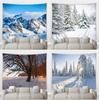 Home Decoration Jul Vinter Skog Landskap Utskrift Polyester Polsk på veggen hengende rom bakgrunn tapiz