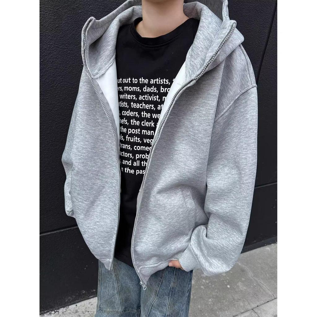 Autumn Men's Space Cotton Hooded Heavyweight Hoodie: Versatile Solid Color Jacket for Couples - Suitable for Spring and Autumn.