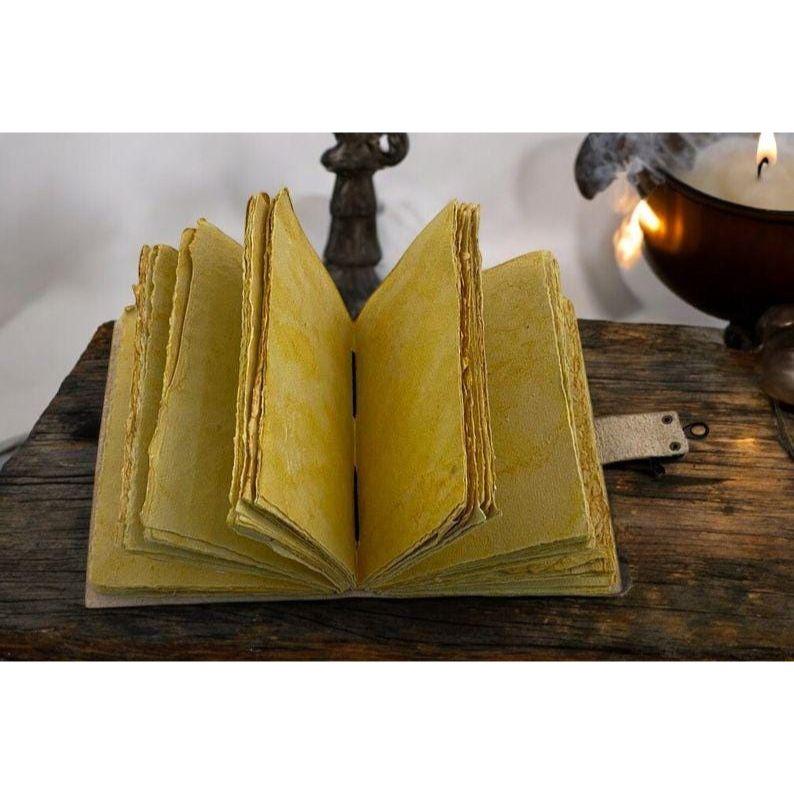 Leather Journal Gothic Notebook The Raven Grimoire Print - Vintage Handamde Journal Book of Shadows Witchcrafts Journal Gifts for Men