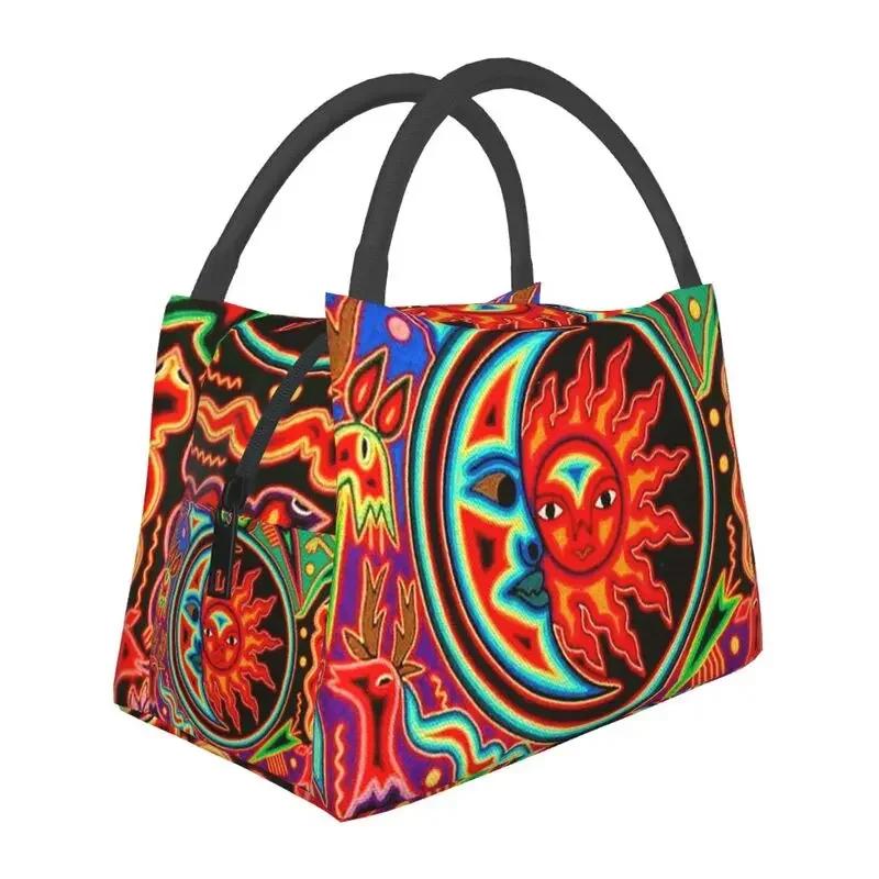 Huichol Traditional Native Thermal Insulated Lunch Bag Women Shamanic Ceremony Folk Art Portable Lunch Tote Meal Food Box