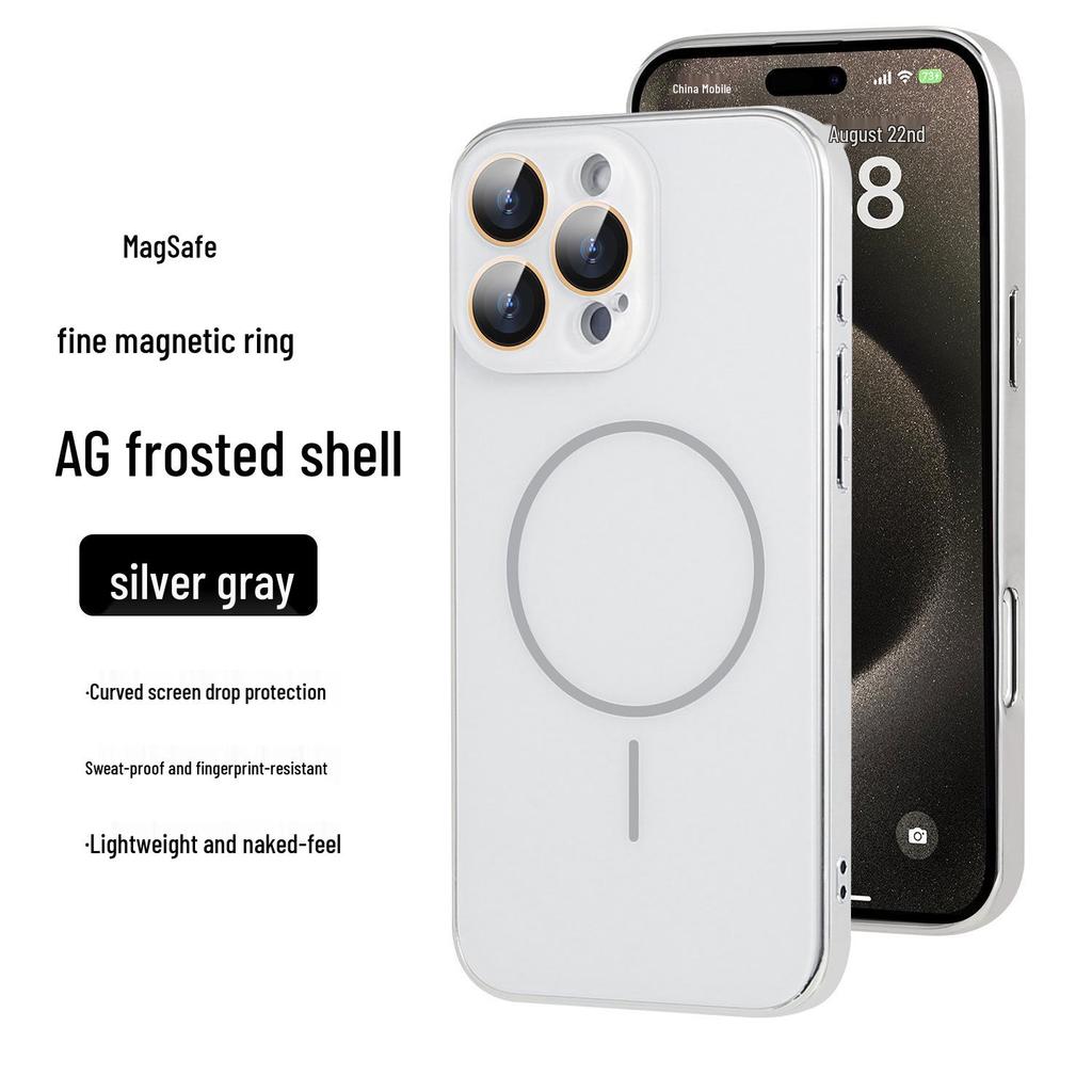 Apple 16 Pro Max Magnetic Ring Frosted Phone Case - Electroplated Soft Protective Cover