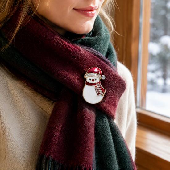 Decorative Alloy Pins Christmas Snowman Brooch, Lapel Pin with Rhinestones, Holiday Clothing Jewelry Badge for Sweaters Scarves Coats, Party