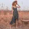 Summer sexy print v-neck irregular suspender dress women