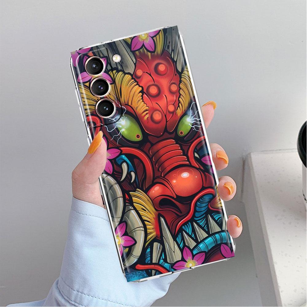 Samurai Oni Mask Cool Clear Case For Samsung Galaxy S22 S20 FE S21 S10 S9 Plus Note 20 Ultra 10 Lite Transparent Phone Shell