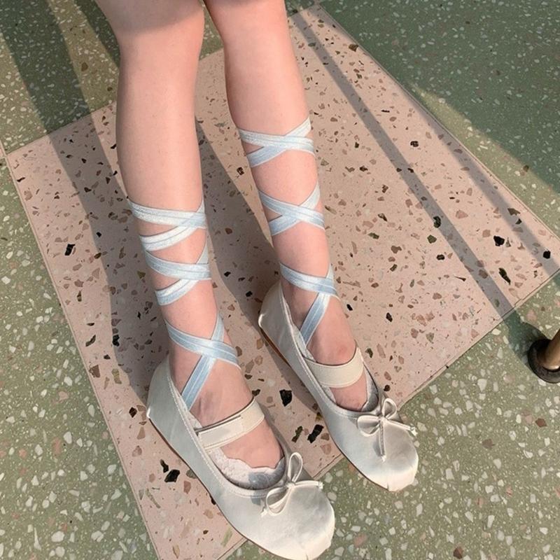 Women Crisscross Ribbon Bandages Low Cut Antislip Cotton Socks Japanese Style Dancing Party Solid Invisible Short Socks
