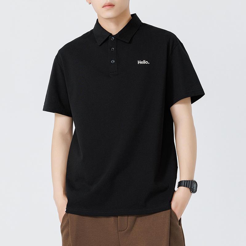 Summer Polo Shirt Short-sleeved Men's New American Embroidered Lapel T-shirt Mercerized Cotton Top