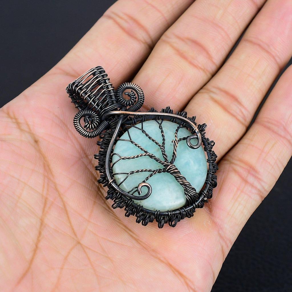 Amazonite Pendant, 999 Copper Wire Wrapped Pendant Handmade Gemstone Jewelry, Gifts For Wife Brand New Pendant