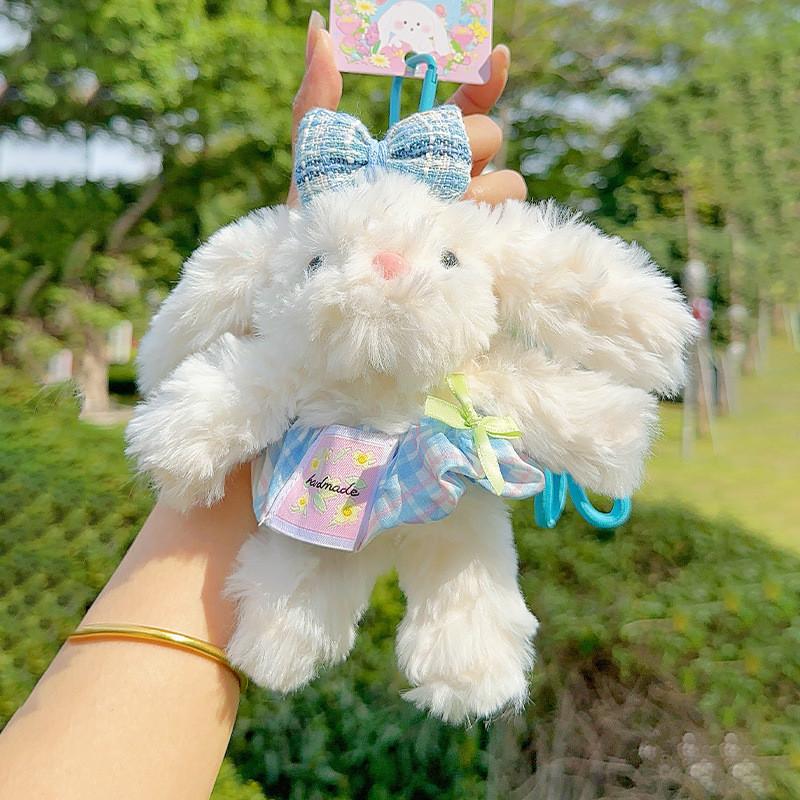 Plaid Drooping Dress Ear Rabbit Plush Keychain Backpack Pendant Cute Kids Gift