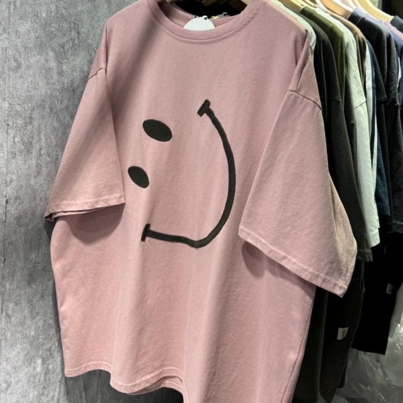 T-shirt da donna giapponese retrò con faccina sorridente in cotone oversize a maniche corte
