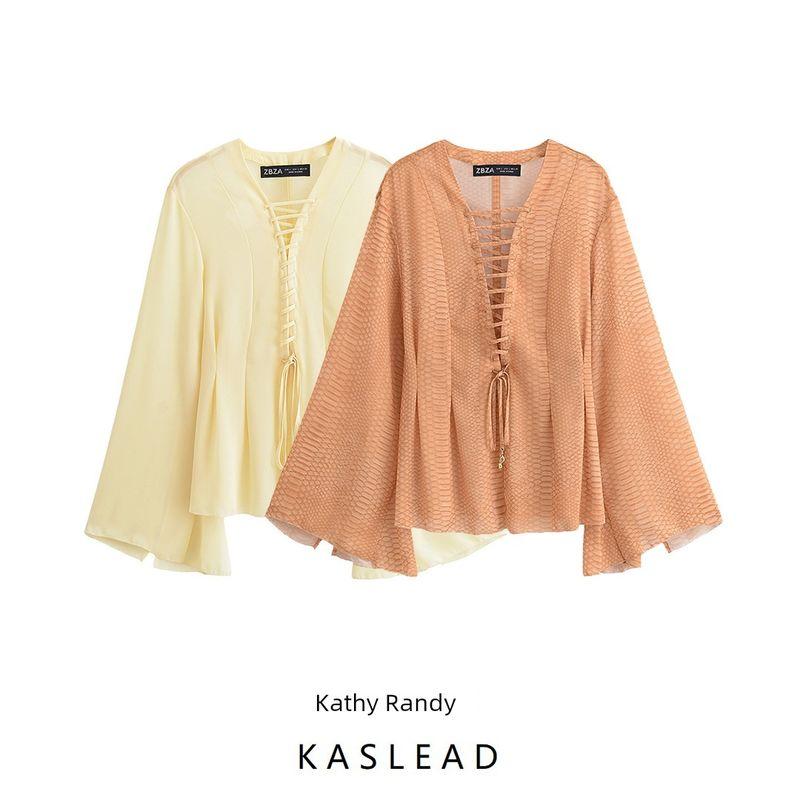 Kaslead New Arrival Women's Clothing Fashion Style Fashion Lace-up Decorative Chiffon Loose Shirt 1284892