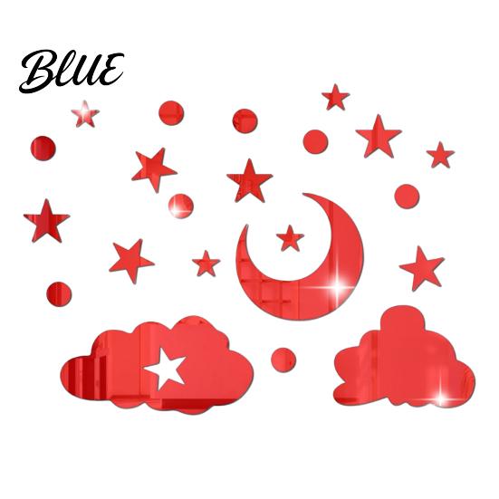 Decorative Mirror Wall Decals 3D Star Moon Cloud Stickers Self Adhesive Decals