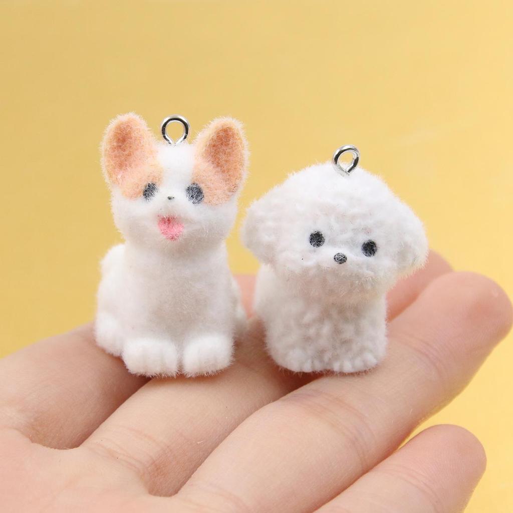 DIY Flocking 3D Small Dog Pendant: Corgi, Teddy, Rabbit Keychain
