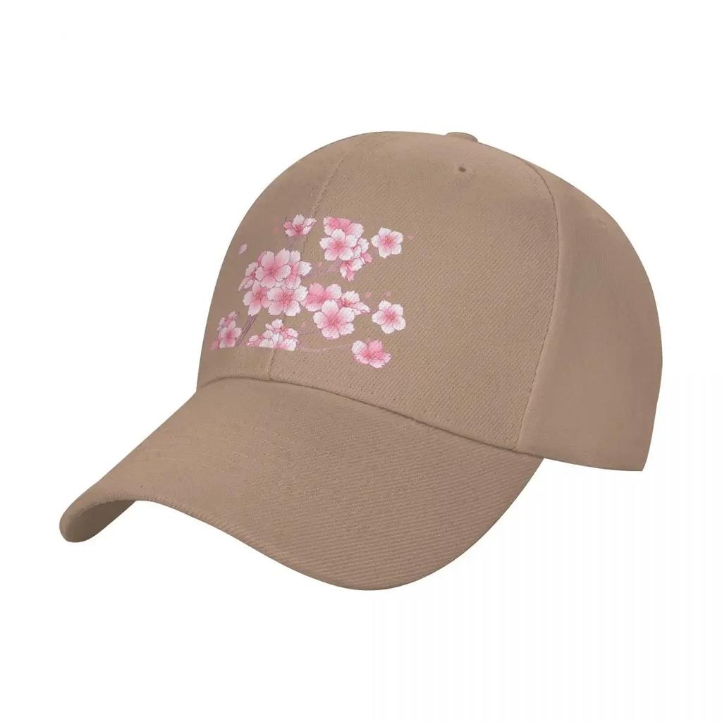 Falling Pink Sakura Cherry Blossom Branches On White Baseball Cap Brand Unisex Cap Sun Cap Funny Hats Golf Womens Beach Unisexs