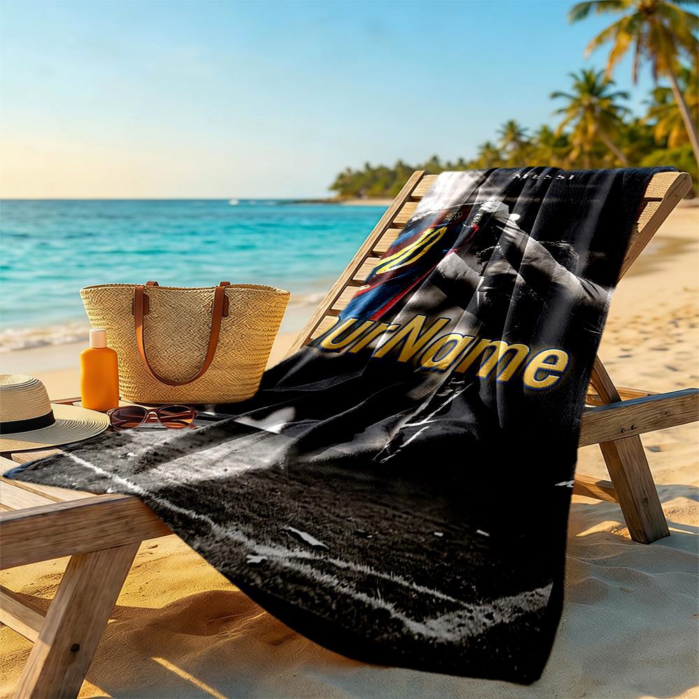 Messi Customized Name Beach Towel Quick-Dry Soft Microfiber Ideal for Travel Outdoor Swim Pool Yoga Surf Camping Hiking Gym Gift Holiday