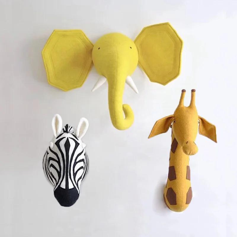 Jucării umplute cu suport de perete pentru copii 3D pentru copii, perete de pepinieră, accesorii pentru decorarea casei, cadouri de zi de naștere, zebră/elefant/girafă