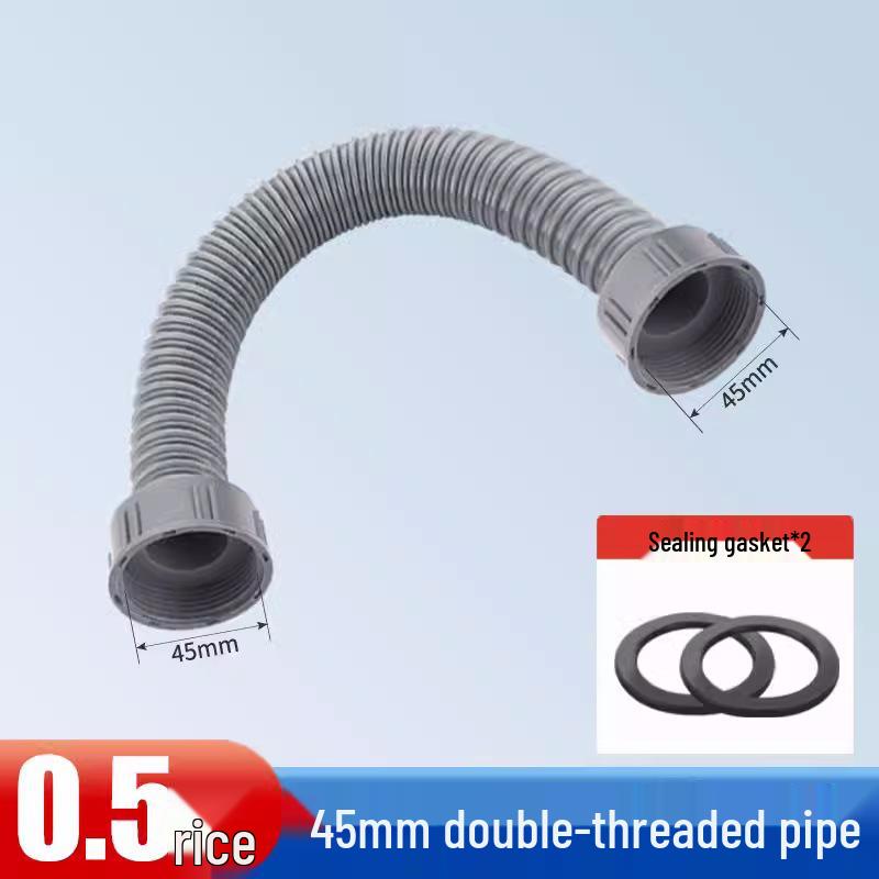Double Head Kitchen Sink Drain Pipe with Threaded Outlet & Flexible Hose for Dishwasher Connection