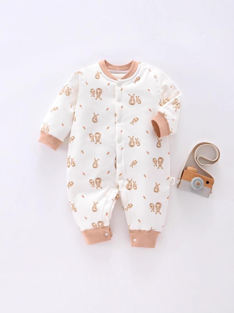 Baby Autumn/Winter 40g Padded Newborn A-Class Romper: Thin Cotton, Warm Crawling Outfit