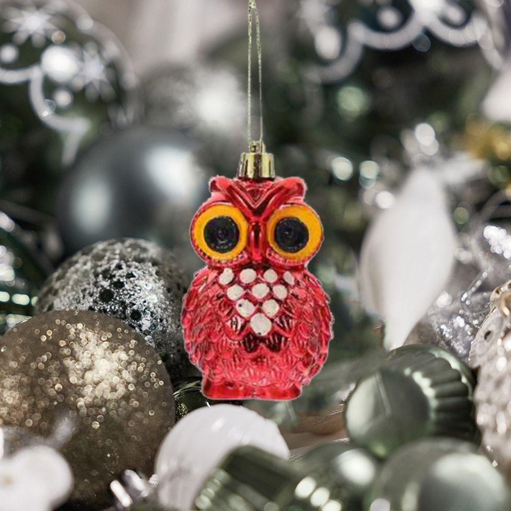 4Pcs Plastic Christmas Owl Pendant Hanging Christmas Decoration Christmas Tree Pendants  for Home