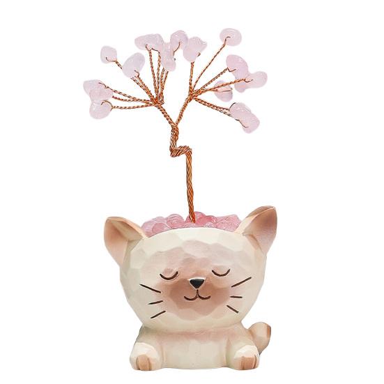

Small Faux Crystals Tree Mini Money Tree with Cartoon Animal Pot Handmade Copper Wire Feng Shui Ornament for Home Office Desktop E