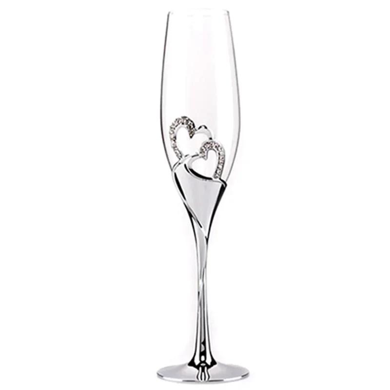 Crystal Diamond Heart-shaped Champagne Glass Set Goblet Glass Wedding Gift Pair Wine Glass Red Wine Glass