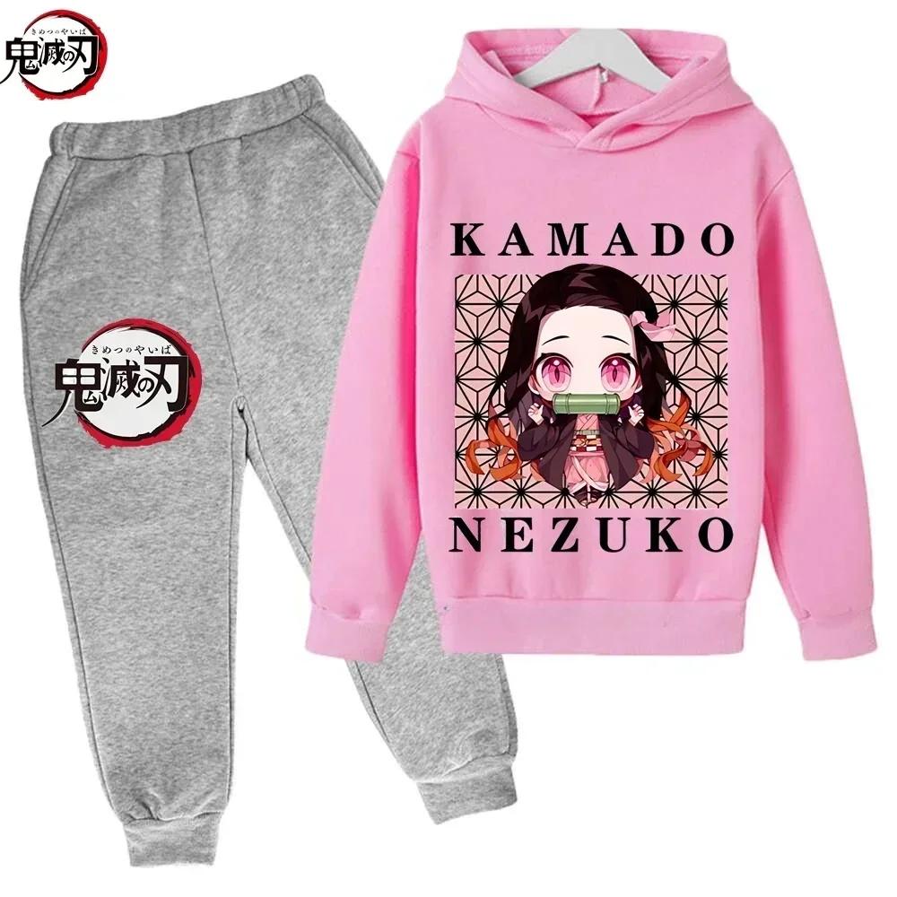 Demon Slayer Anime Tanjiro And Nezuko Kid Hoodie Sweatshirt Child Korean Kpop Street Style Sweatshirt Girl Streetwear Suit
