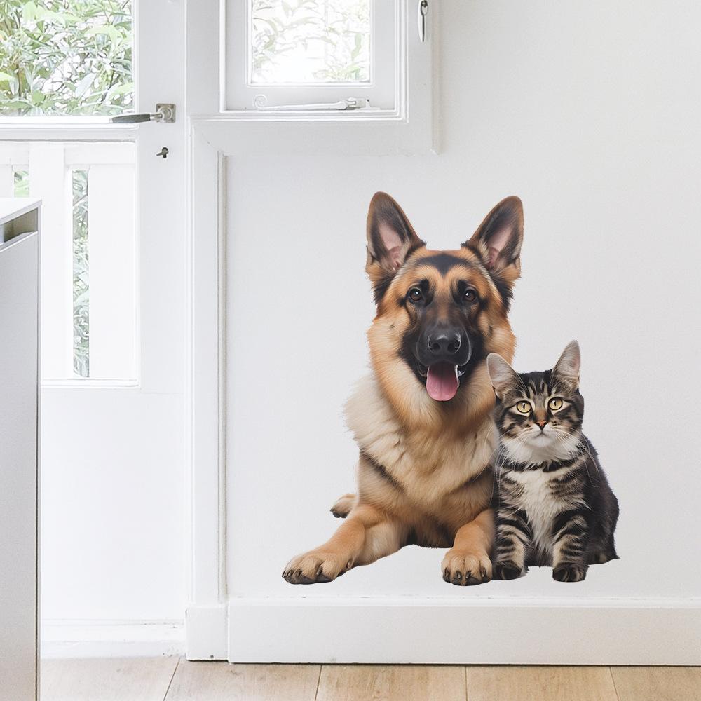 Cartoon Cute Cat Dog Wall Sticker for Kids Room Living Room Home Decoration Self-Adhesive