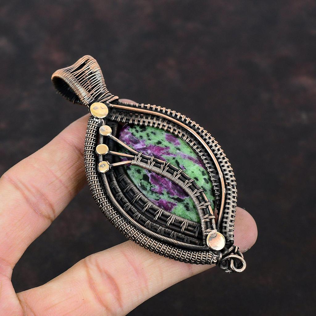 Ruby Zoisite Pendant Copper Wire Wrapped Pendant Dainty Ruby Zoisite Jewelry Handmade Gemstone Pendant Gift For Her Copper Wire Wrap Jewelry