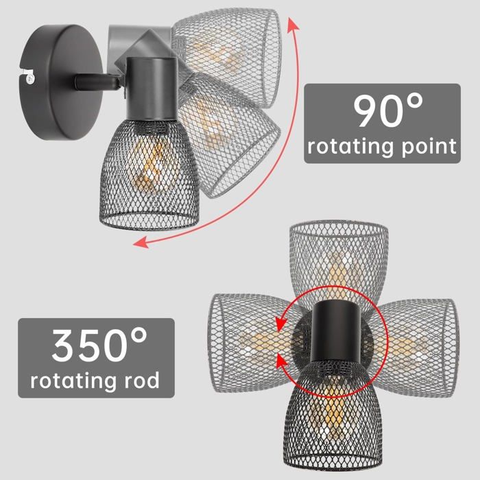 Spot led - dehobo - d0414 - orientable 350° - métal noir - 2 x 60w e14