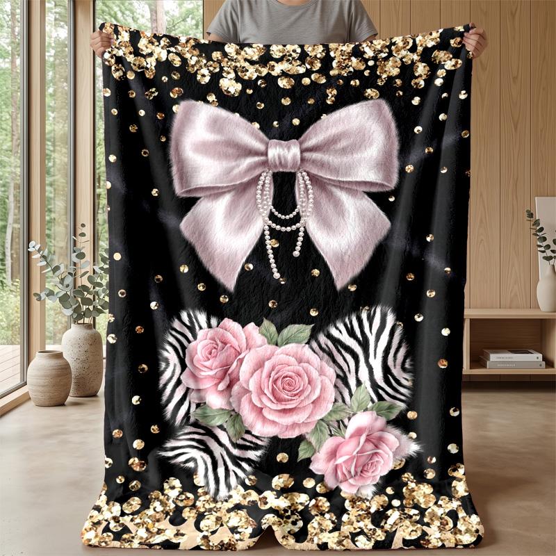Pink Ribbon with Leopard Print 1 Theme blanket Lightweight Warm Flannel Blanket Decorative Throw Blanket for Home Decoration