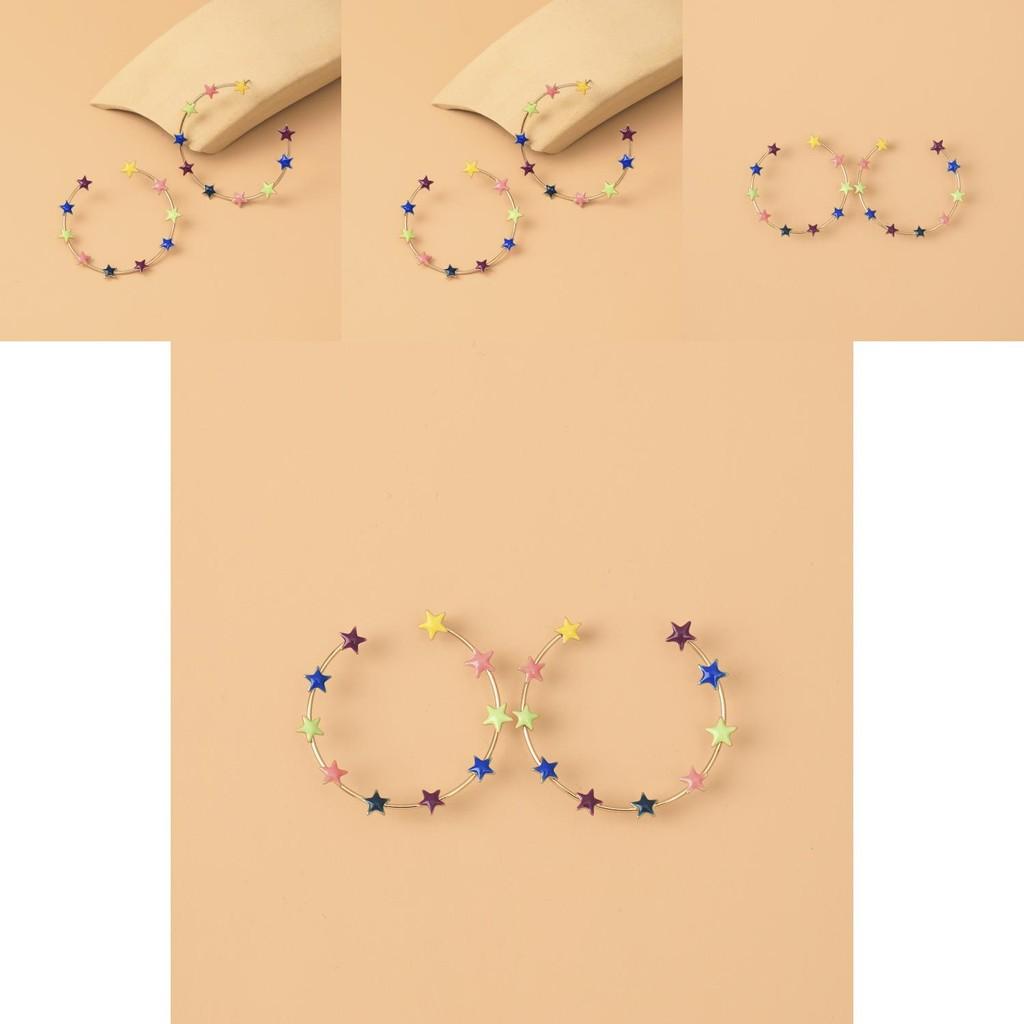 Colorful Star Hoop Earrings For Women Geometric Alloy Fashion Jewelry
