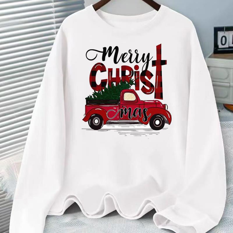 (Asian Size) Tree Sweet Christmas Holiday Graphic Tee Women Autumn Winter Casual Fashion Top Clothing Print T Shirt Long Sleeve T-shirts