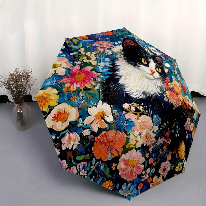 1pc Colorful Garden Cat Automatic Opening and Closing Umbrella - Lightweight 3-Fold Design, Suitable for Fans, Travel, Daily Use, Interesting Shape, C