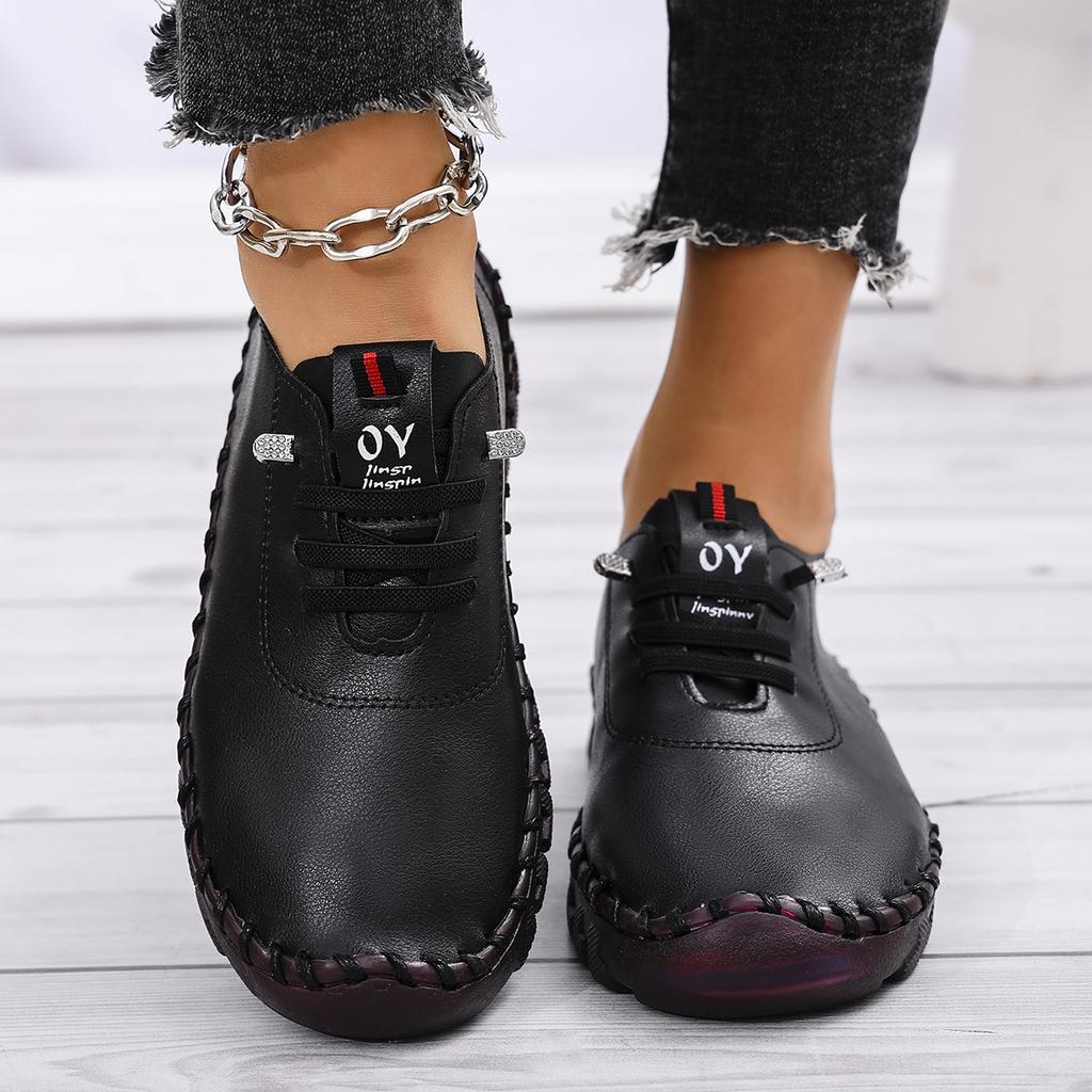 Fashion Women Sneakers 2025 New Flat Running Shoes Elastic Straps Comfortable Sneakers Women Large Size Soft Leather Sports Shoes Women