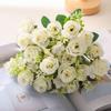 Pink Artificial Rose Bouquet with Greenery, Fake Silk Flowers for Home Wedding Decor