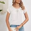 Spring Summer Solid Color Round Neck Lace Patchwork Short Sleeved T-shirt Top for Women Shirt