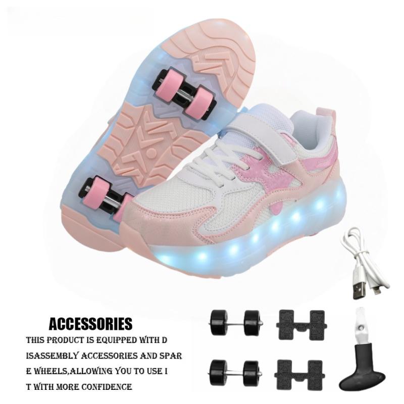 Children's Roller Skate Shoes For Boys And Girls Adult Quad-Wheel Flying Shoes With Lights And Charging Wheels Student Roller