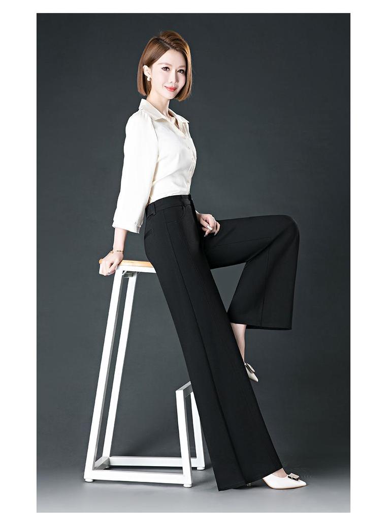 Women's High-Waisted Wide-Leg Pants - Plus Size, Floor-Length, Casual Professional Spring/Summer/Autumn Style.