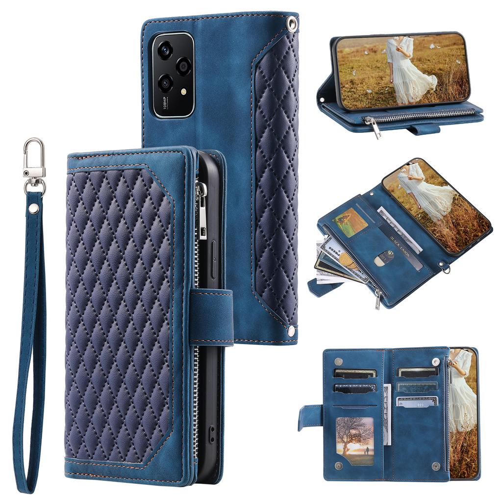 Style 005 For Honor 200 Lite Case Zipper Wallet Grid Leather Phone Cover
