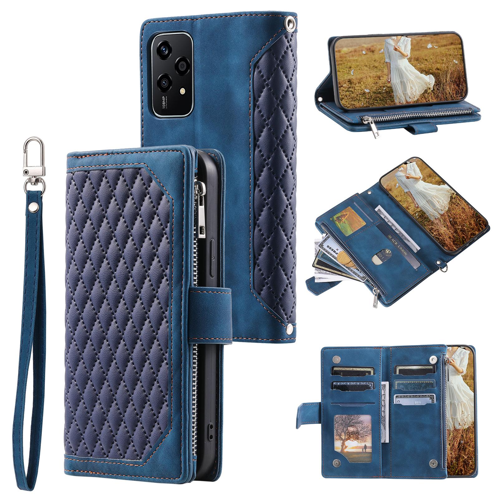 

Style 005 For Honor 200 Lite Case Zipper Wallet Grid Leather Phone Cover Blue