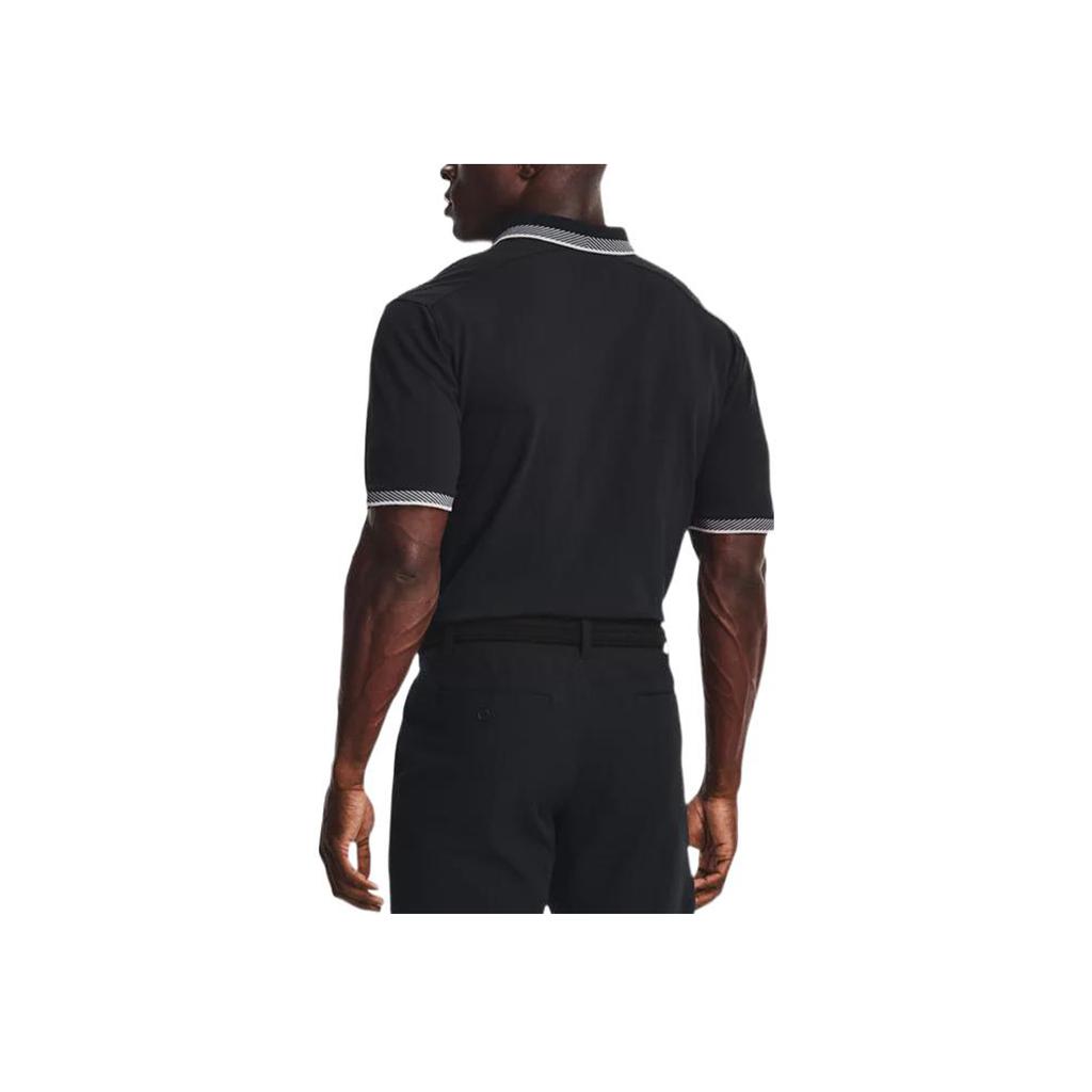 Under Armour Striped Cuff Solid Short Sleeve Polo Shirt Men Tops Black 1370099-001