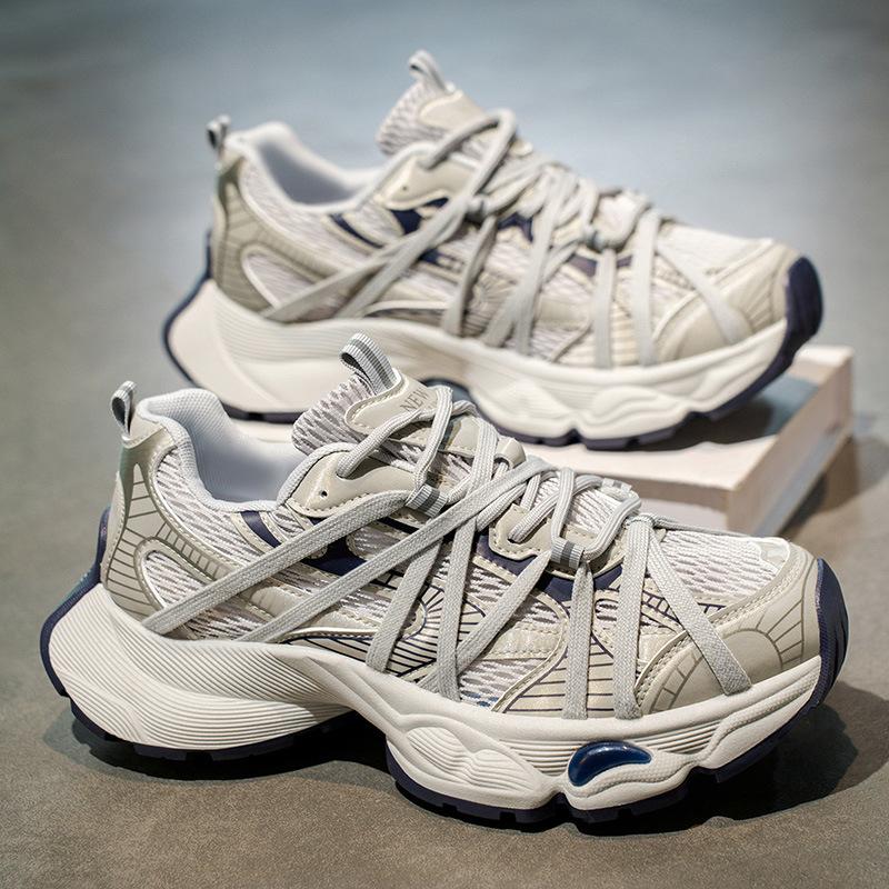 European Station Men's Shoes Live Broadcast Summer Mesh Breathable Casual Sports Shoes Students Versatile Thick Soles Heightening Dad Shoes