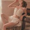 Damen Sommer Pyjama Set aus Baumwolle mit ärmellosen Shorts und Hosenträgern, sexy Dessous, 2-teiliges Set, Spitze, Versuchung, Loungewear