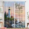 2pcs 2D Flat Printing Party Curtain God Is Light Lighthouse Fabric Without Electricity All Season Party & Holiday Decor Perfect