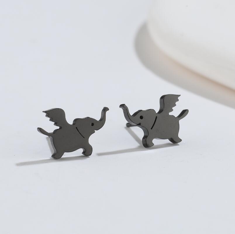 2024 Stylish Stainless Steel Flying Elephant Stud Earrings - Cute Small Animal Design