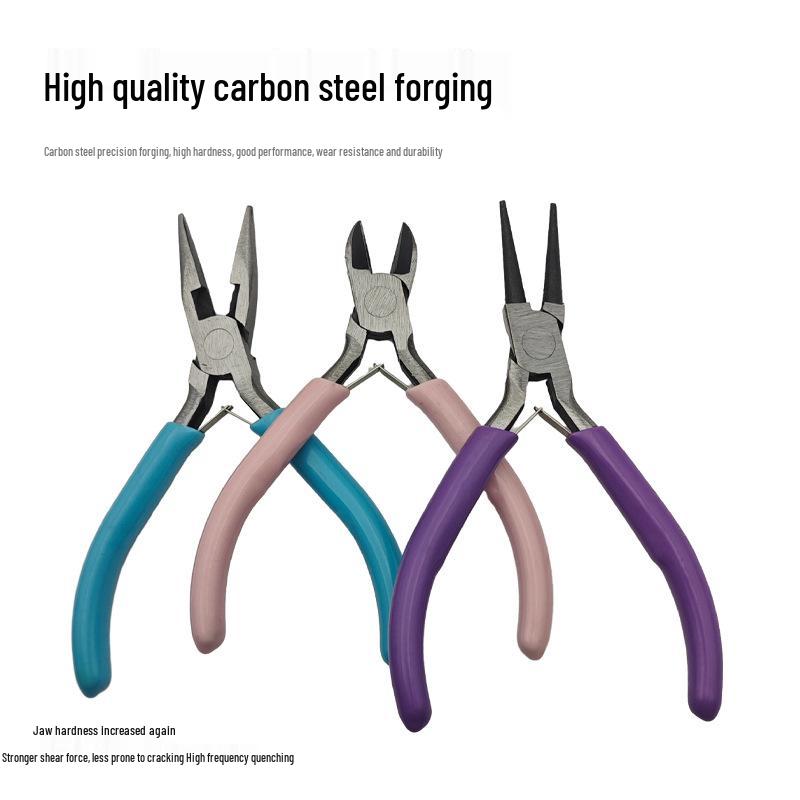 Three-Piece Colorful Jewelry Pliers Set: Multi-Functional Needle-Nosed, Oblique, and Round-Nosed Pliers for DIY Handmade Projects