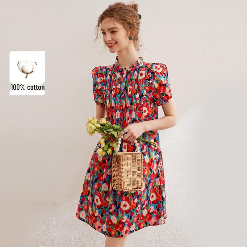 Women s French Floral Ruffle A-line Mini Dress M